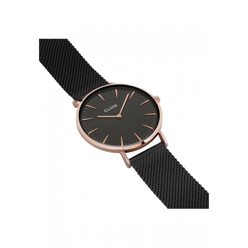 Montre Femme Ernest - Cadran Palmiers Tropicaux - Rose Et Noir - Quartz - Neuve