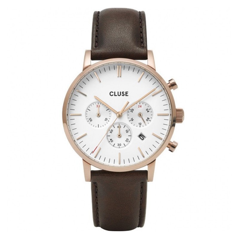 CLUSE Aravis Montre Homme Chronographe Acier Cuir Marron CW0101502002 CLUSE Aravis Montre Homme Chronographe Acier Cuir Marron CW0101502002