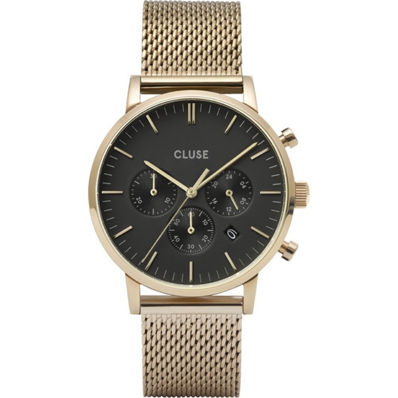 CLUSE Aravis Montre Homme Chronographe Acier Doré Milanais CW0101502010 CLUSE Aravis Montre Homme Chronographe Acier Doré Milanais CW0101502010