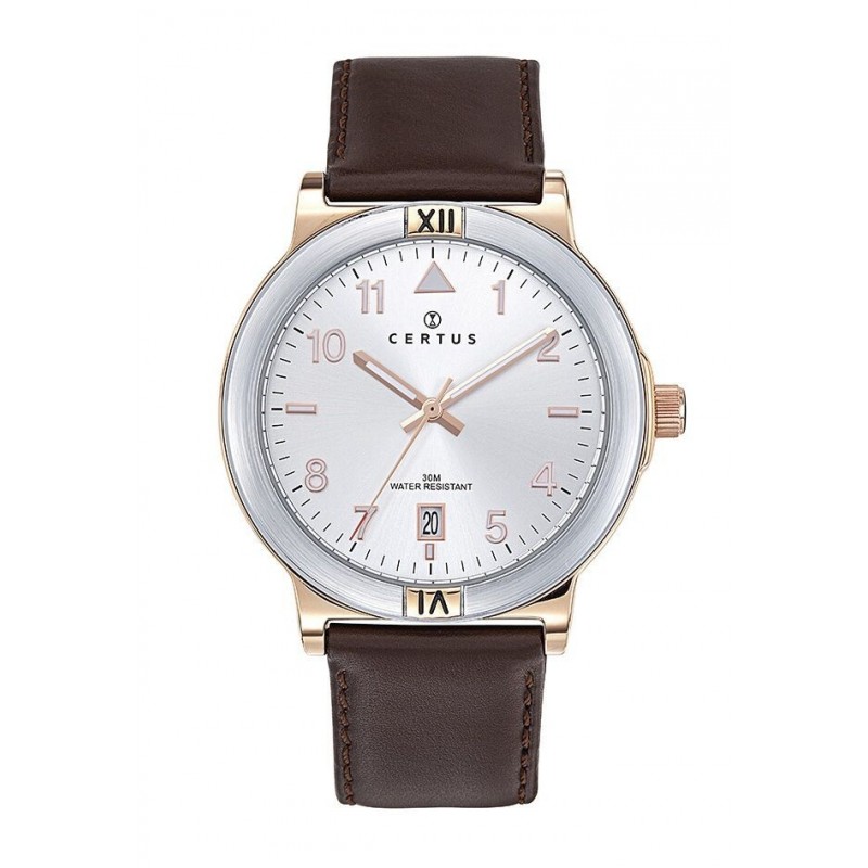 Certus Montre Homme Acier Bicolore Cuir Marron 611248 Certus Montre Homme Acier Bicolore Cuir Marron 611248