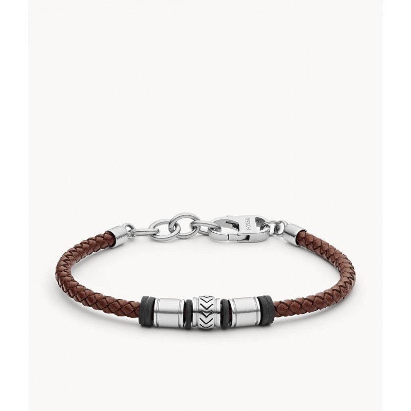 Fossil Homme Bracelet Acier Cuir Marron JF03386040 Fossil Homme Bracelet Acier Cuir Marron JF03386040