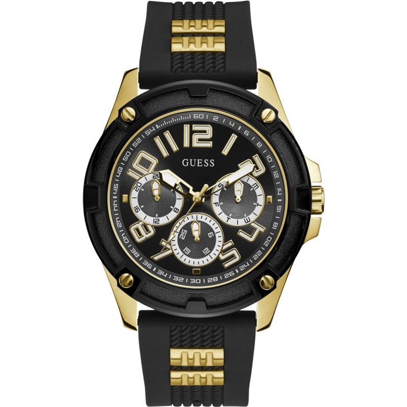 Guess Delta Montre Homme Multifonction Acier Doré Silicone Noir GW0051G2 Guess Delta Montre Homme Multifonction Acier Doré Silicone Noir GW0051G2