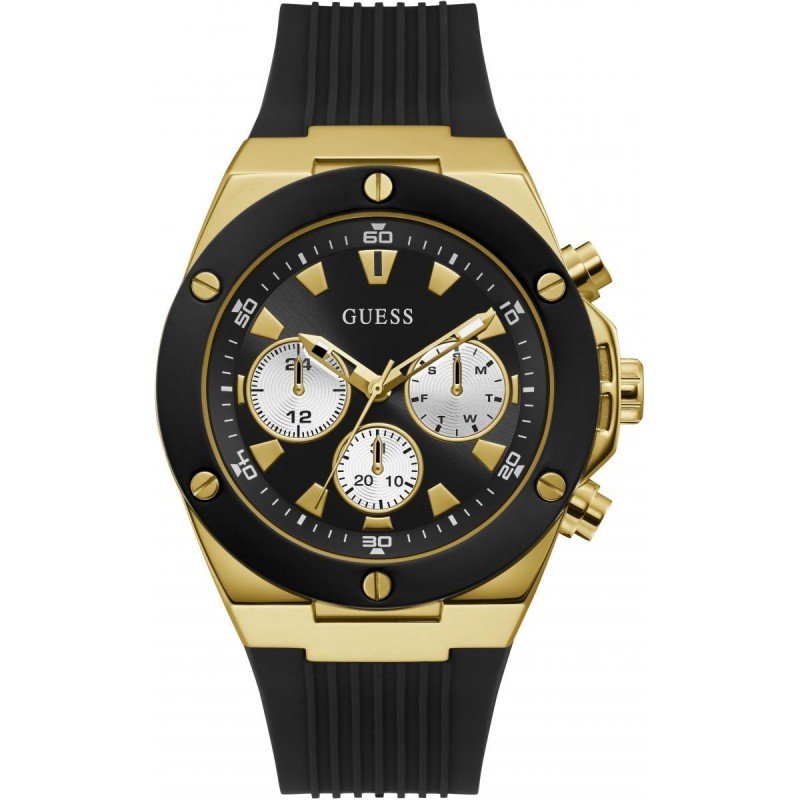 Guess Poseidon Montre Homme Multifonction Acier Doré Silicone Noir GW0057G1 Guess Poseidon Montre Homme Multifonction Acier Doré Silicone Noir GW0057G1
