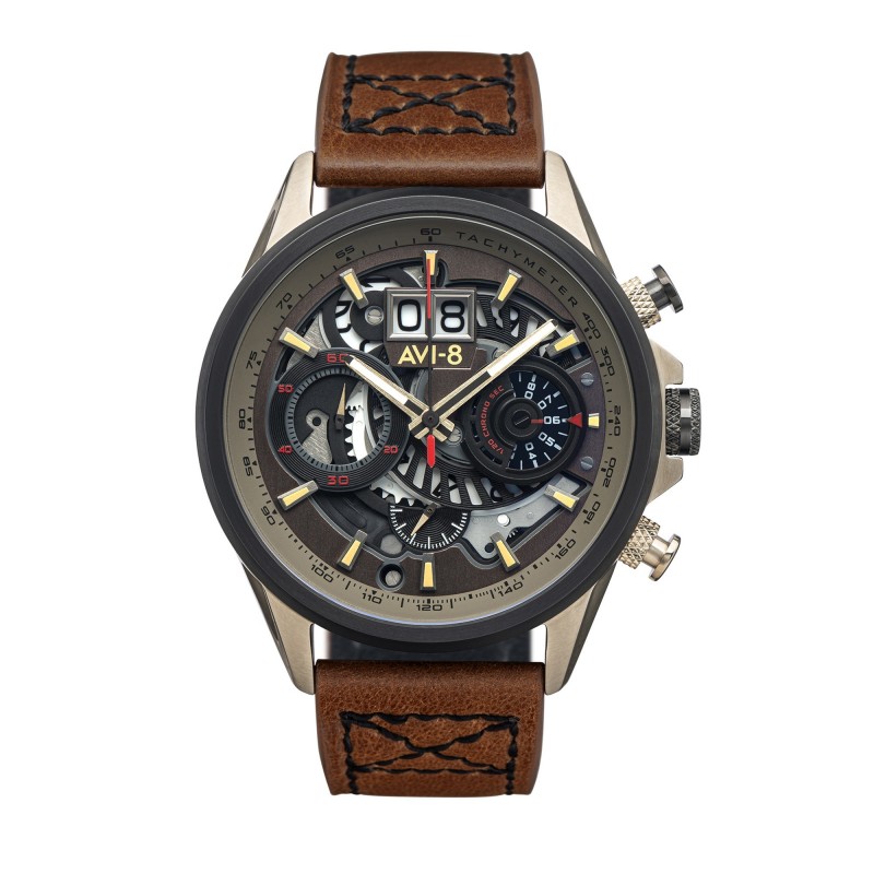 Montre Homme AVI-8 Quartz Chronographe Bracelet Marron Cadran Marron-AV-4065-06 Montre Homme AVI-8 Quartz Chronographe Bracelet Marron Cadran Marron-AV-4065-06