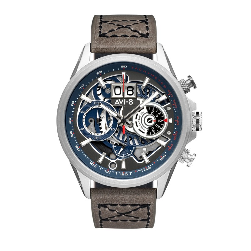 Montre Homme AVI-8 Quartz Chronographe Bracelet Gris Cadran Bleu-AV-4065-04 Montre Homme AVI-8 Quartz Chronographe Bracelet Gris Cadran Bleu-AV-4065-04