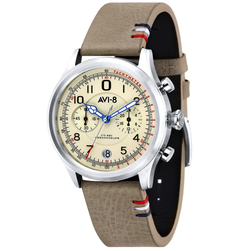 Montre Homme AVI-8 Quartz Chronographe Bracelet Gris Cadran Beige-AV-4054-01 Montre Homme AVI-8 Quartz Chronographe Bracelet Gris Cadran Beige-AV-4054-01