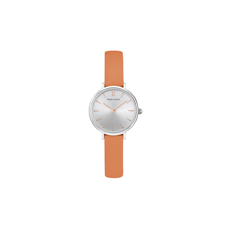 Pierre Lannier Nova Montre Femme Acier Cuir Orange 013N629