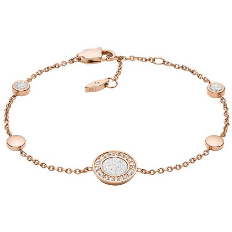 Fossil Femme Bracelet Acier Doré Rose Et Strass JF03264791 Fossil Femme Bracelet Acier Doré Rose Et Strass JF03264791