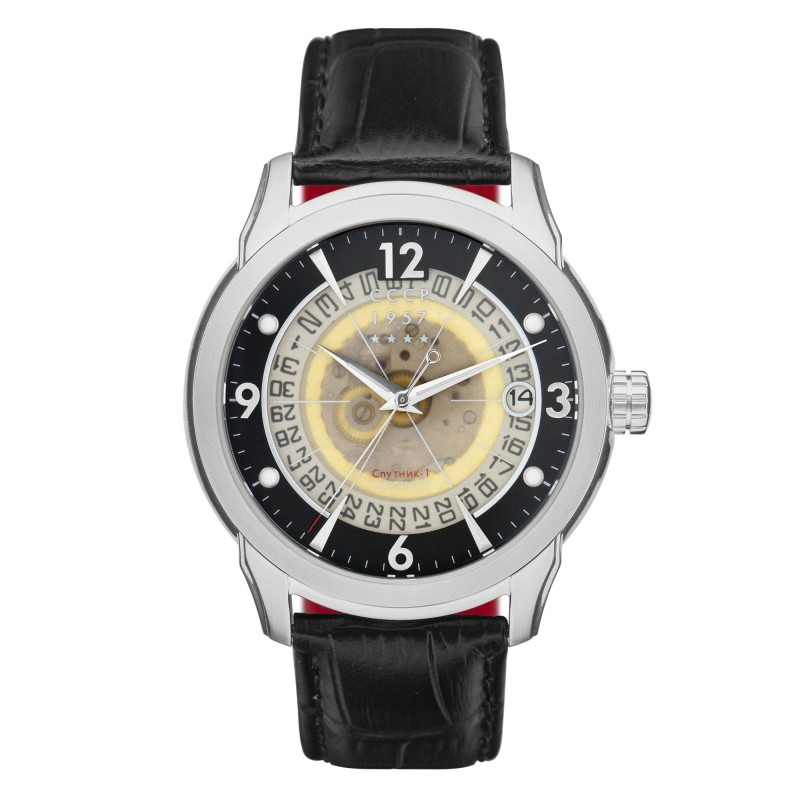 CCCP Montre Homme Automatique Dateur Sputnik Cadran Noir Bracelet Noir-CP-7001-01 CCCP Montre Homme Automatique Dateur Sputnik Cadran Noir Bracelet Noir-CP-7001-01