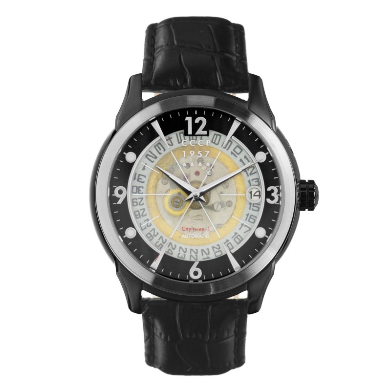 CCCP Montre Homme Automatique Dateur Sputnik Cadran Noir Bracelet Noir-CP-7001-0C CCCP Montre Homme Automatique Dateur Sputnik Cadran Noir Bracelet Noir-CP-7001-0C
