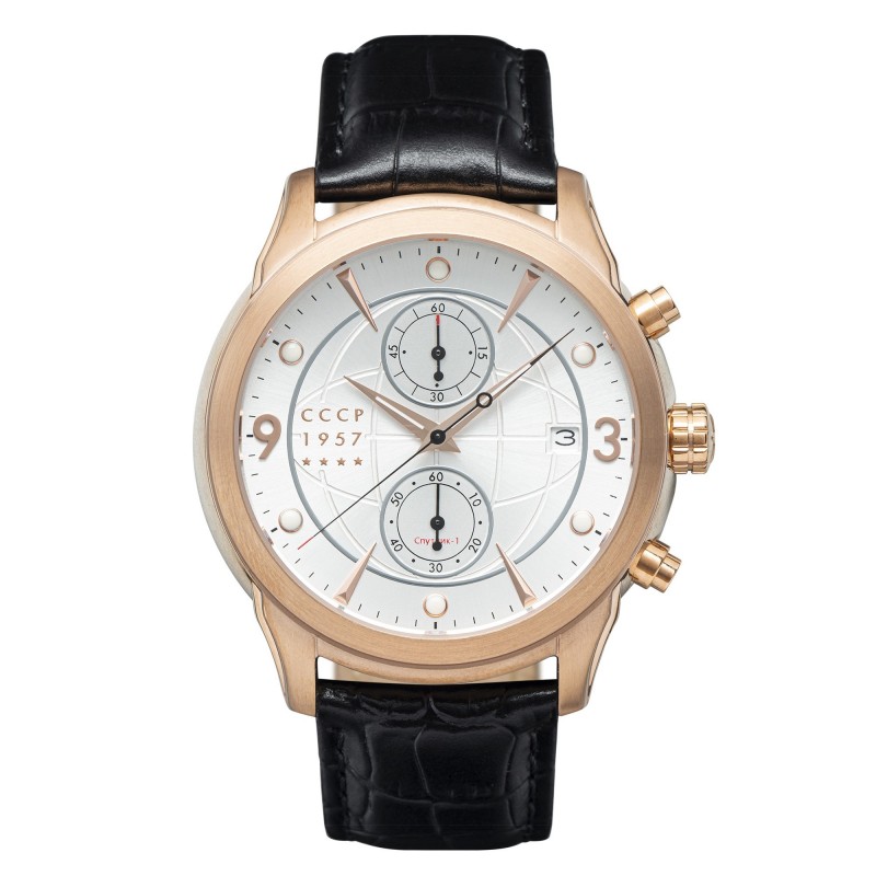 CCCP Montre Homme Quartz Chronographe Sputnik-1 Cadran Acier Bracelet Noir-CP-7002-04 CCCP Montre Homme Quartz Chronographe Sputnik-1 Cadran Acier Bracelet Noir-CP-7002-04