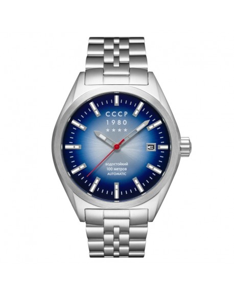 CCCP Montre Homme Automatique Dateur Shchuka Cadran Bleu Bracelet Acier-CP-7012-33