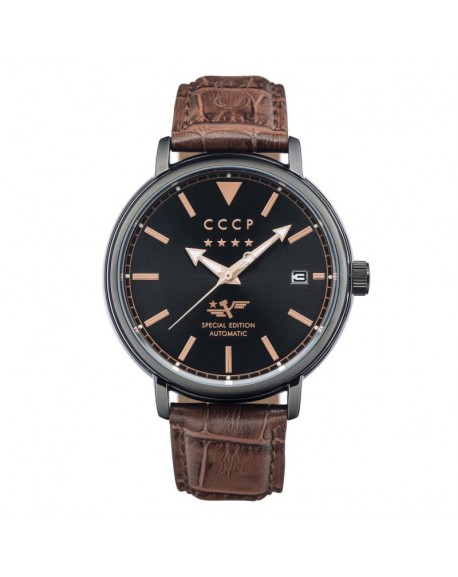 CCCP Montre Homme Automatique Dateur Heritage Cadran Noir Bracelet Marron-CP-7020-05