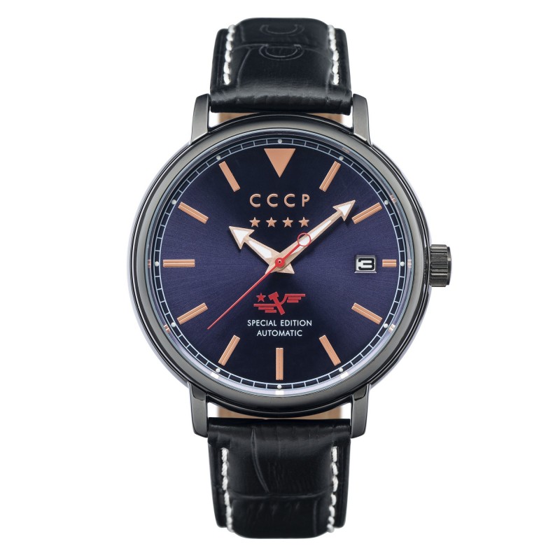 CCCP Montre Homme Automatique Dateur Heritage Cadran Bleu Bracelet Noir-CP-7020-08 CCCP Montre Homme Automatique Dateur Heritage Cadran Bleu Bracelet Noir-CP-7020-08