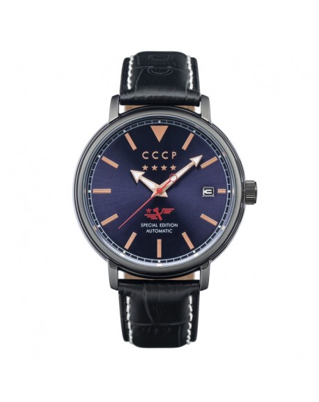 CCCP Montre Homme Automatique Dateur Heritage Cadran Bleu Bracelet Noir-CP-7020-08