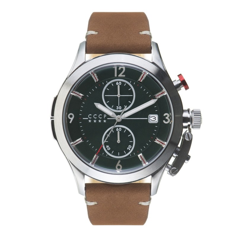 CCCP Montre Homme Quartz Chronographe Shchuka Cadran Vert Bracelet Marron-CP-7033-04 CCCP Montre Homme Quartz Chronographe Shchuka Cadran Vert Bracelet Marron-CP-7033-04