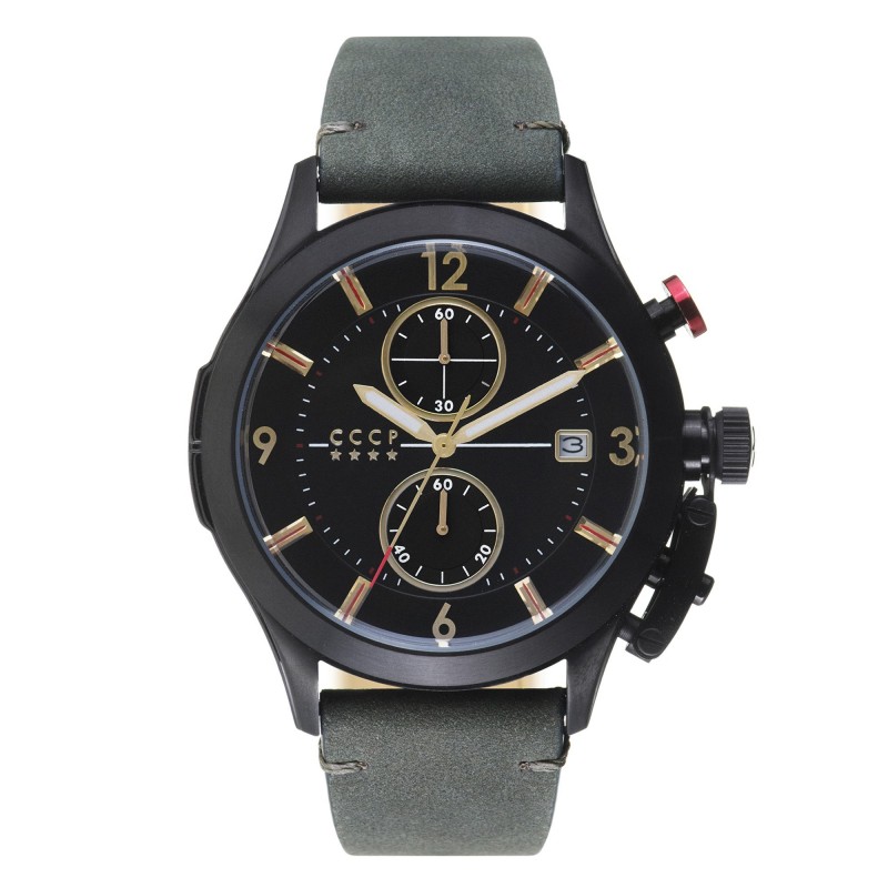 CCCP Montre Homme Quartz Chronographe Shchuka Cadran Noir Bracelet Vert-CP-7033-07 CCCP Montre Homme Quartz Chronographe Shchuka Cadran Noir Bracelet Vert-CP-7033-07
