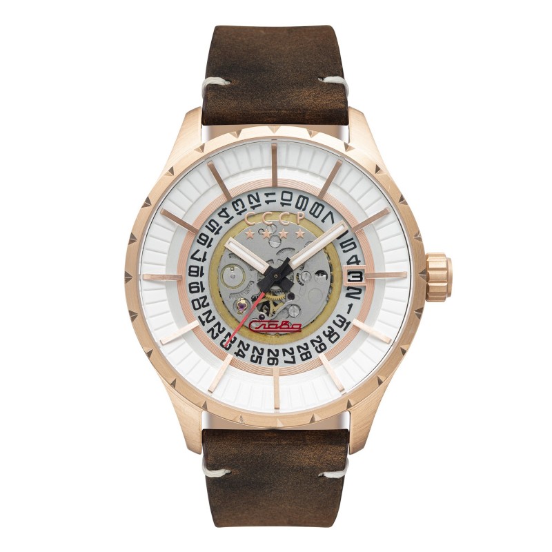 CCCP Montre Homme Automatique Dateur Vlason Cadran Blanc Bracelet Marron-CP-7056-04 CCCP Montre Homme Automatique Dateur Vlason Cadran Blanc Bracelet Marron-CP-7056-04