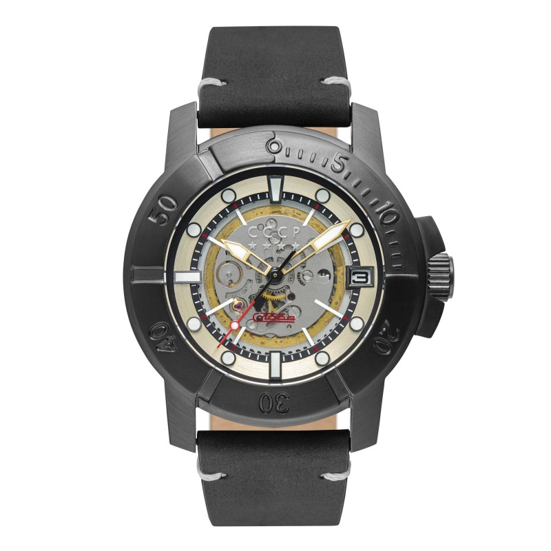 CCCP Montre Homme Automatique Dateur Gorshkov Cadran Doré Bracelet Noir-CP-7057-05 CCCP Montre Homme Automatique Dateur Gorshkov Cadran Doré Bracelet Noir-CP-7057-05