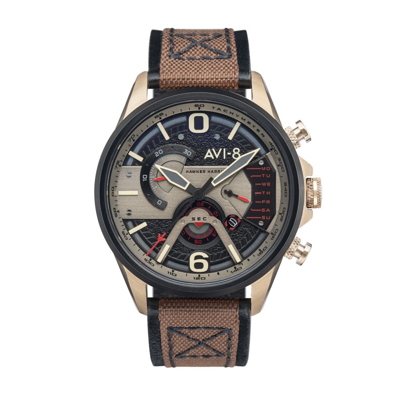 AVI-8 Montre Homme Quartz Chronographe Hawker Harrier II Cadran Noir Bracelet Marron-AV-4056-06 AVI-8 Montre Homme Quartz Chronographe Hawker Harrier II Cadran Noir Bracelet Marron-AV-4056-06