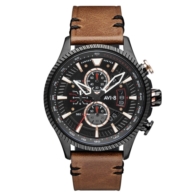 AVI-8 Montre Homme Quartz Chronographe Hawker Hunter Cadran Noir Bracelet Marron-AV-4064-06 AVI-8 Montre Homme Quartz Chronographe Hawker Hunter Cadran Noir Bracelet Marron-AV-4064-06