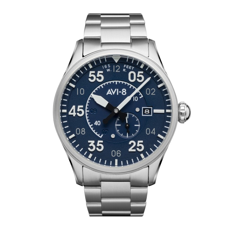 AVI-8 Montre Homme Automatique Dateur Spitfire Cadran Bleu Bracelet Marron-AV-4073-11 AVI-8 Montre Homme Automatique Dateur Spitfire Cadran Bleu Bracelet Marron-AV-4073-11