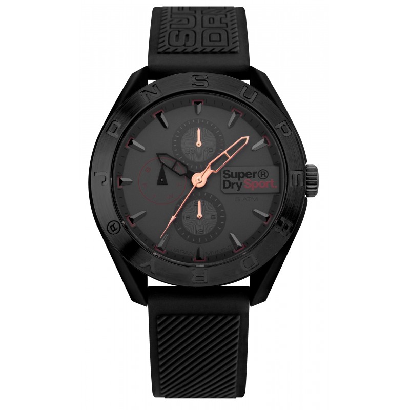 SuperDry Montre Homme Quartz Multifonction Osaka Multi Cadran Gris Bracelet Noir-SYG244EB SuperDry Montre Homme Quartz Multifonction Osaka Multi Cadran Gris Bracelet Noir-SYG244EB