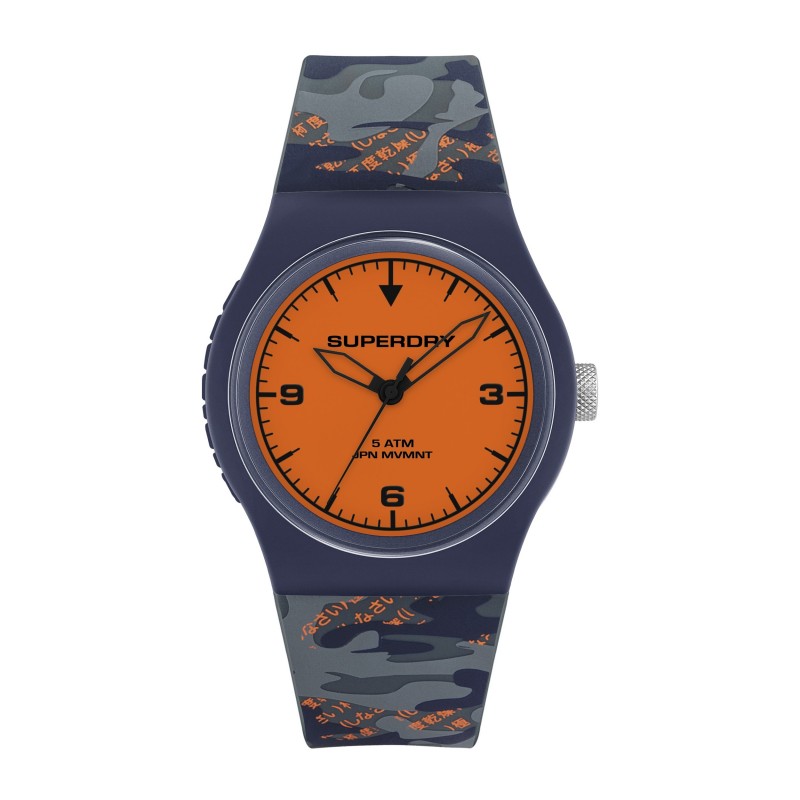 SuperDry Montre Mixte Quartz Urban XL Kanji Cadran Orange Bracelet Bleu-SYG296UO SuperDry Montre Mixte Quartz Urban XL Kanji Cadran Orange Bracelet Bleu-SYG296UO