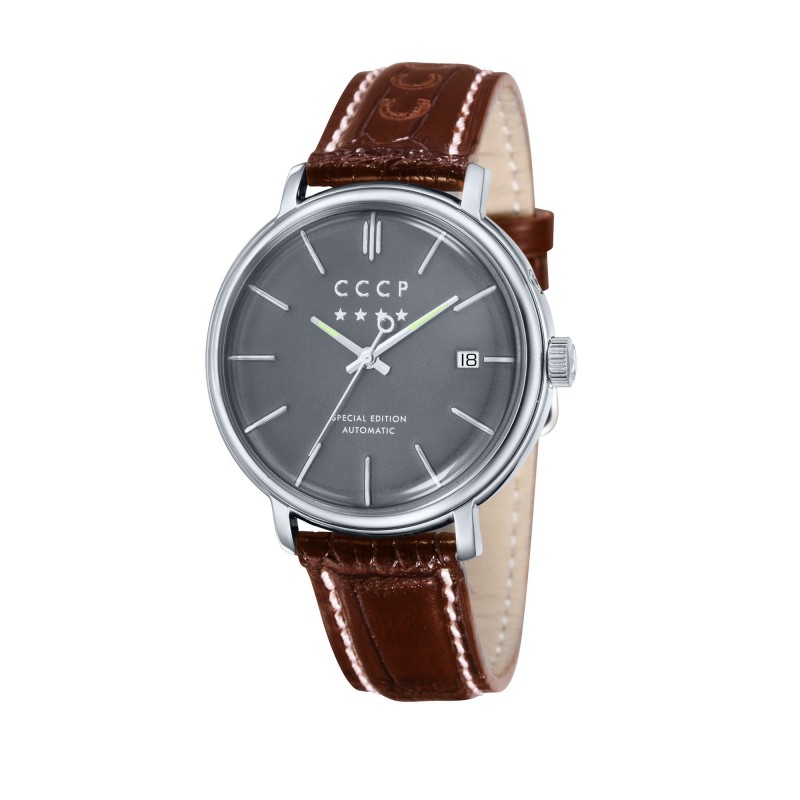 CCCP Montre Homme Automatique Dateur Heritage Cadran Gris Bracelet Marron-CP-7019-03 CCCP Montre Homme Automatique Dateur Heritage Cadran Gris Bracelet Marron-CP-7019-03