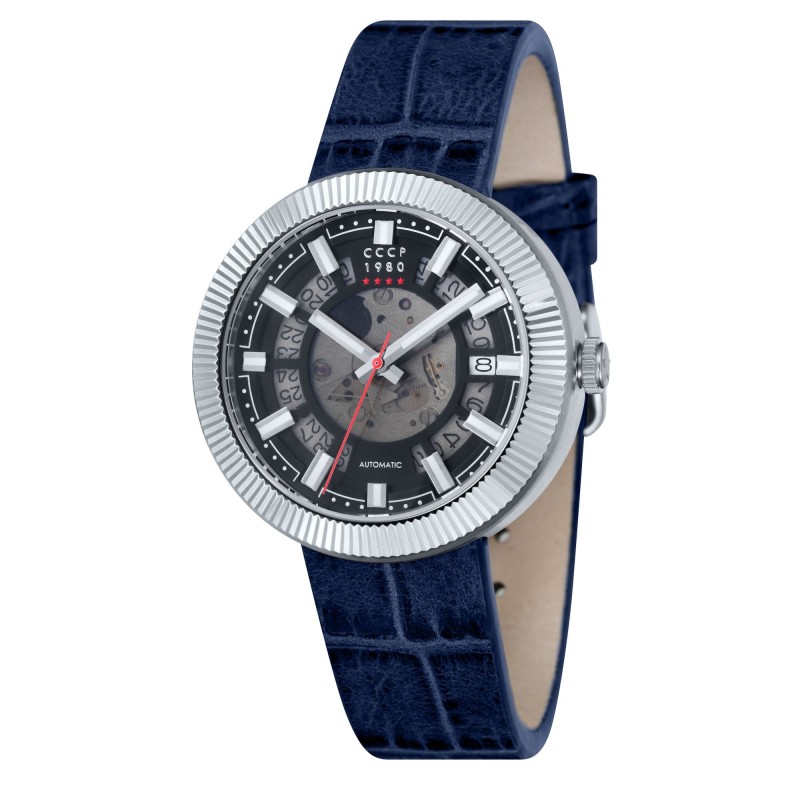 CCCP Montre Homme Automatique Dateur Monino Cadran Noir Bracelet Bleu-CP-7025-01 CCCP Montre Homme Automatique Dateur Monino Cadran Noir Bracelet Bleu-CP-7025-01
