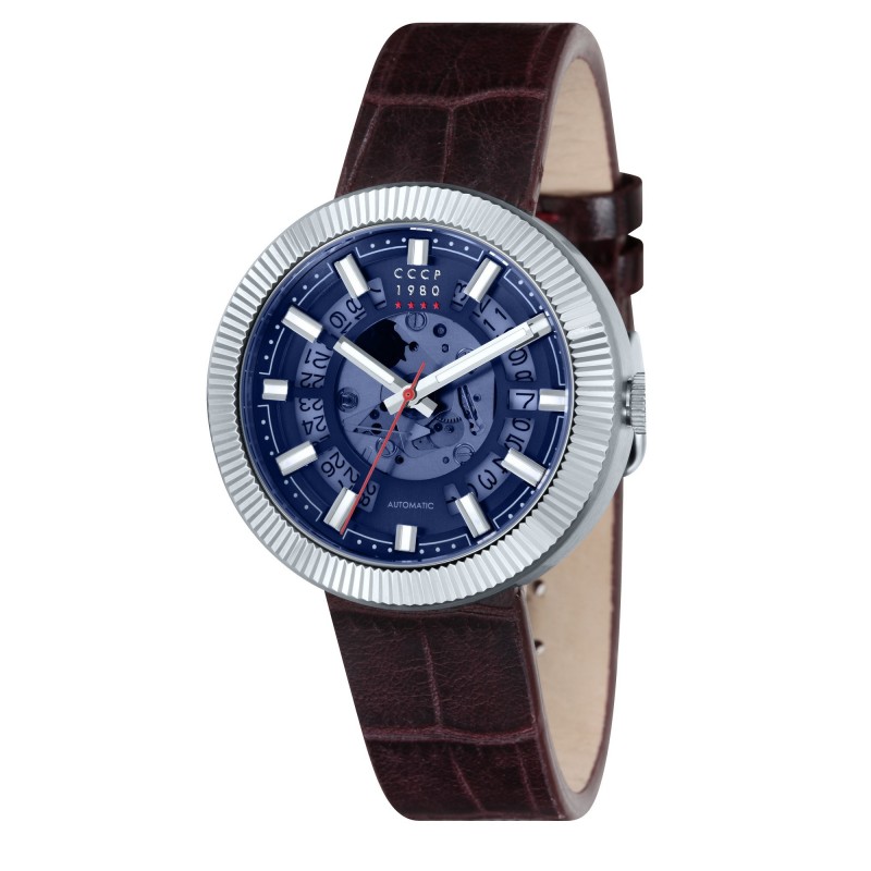 CCCP Montre Homme Automatique Dateur Monino Cadran Bleu Bracelet Marron-CP-7025-02 CCCP Montre Homme Automatique Dateur Monino Cadran Bleu Bracelet Marron-CP-7025-02