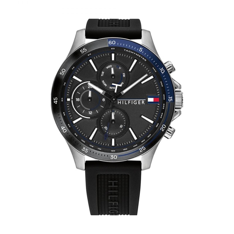 Tommy Hilfiger Bank Montre Homme Multifonction Acier Silicone Noir 1791724 Tommy Hilfiger Bank Montre Homme Multifonction Acier Silicone Noir 1791724