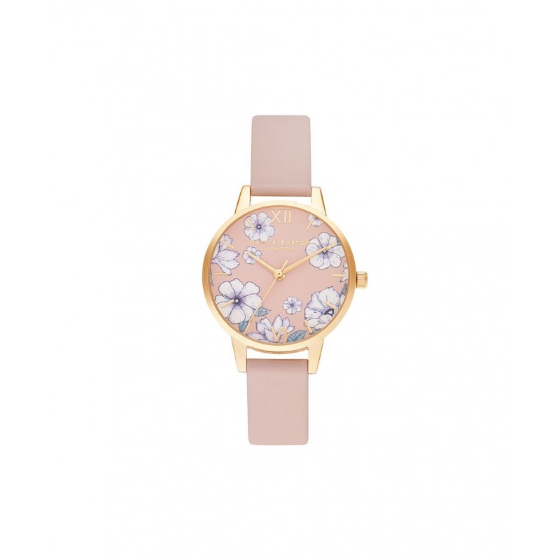 Olivia Burton Groovy Blooms Montre Femme Acier Doré Rose Cuir Rose OB16AN04