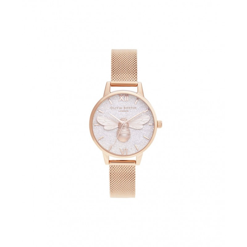 Olivia Burton Lucky Bee Montre Femme Acier Doré Rose Milanais OB16FB04 Olivia Burton Lucky Bee Montre Femme Acier Doré Rose Milanais OB16FB04