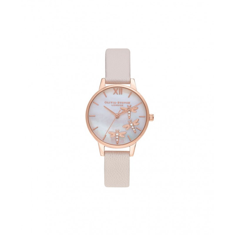 Olivia Burton Dancing Dragonfly Montre Femme Acier Doré Rose Cuir Rose OB16GB01