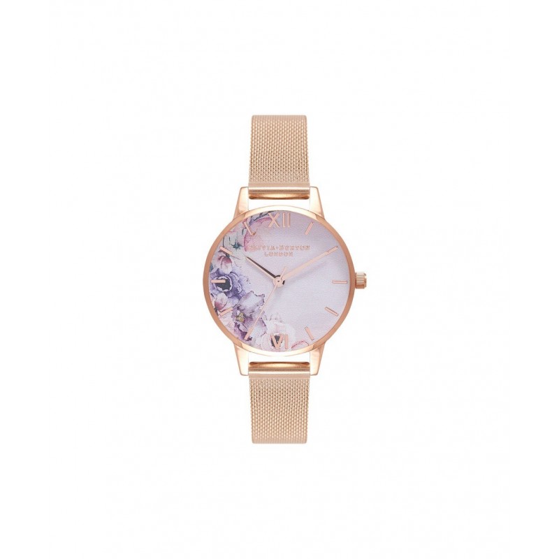 Olivia Burton Watercolour Florals Montre Femme Acier Doré Rose Milanais OB16PP39 Olivia Burton Watercolour Florals Montre Femme Acier Doré Rose Milanais OB16PP39