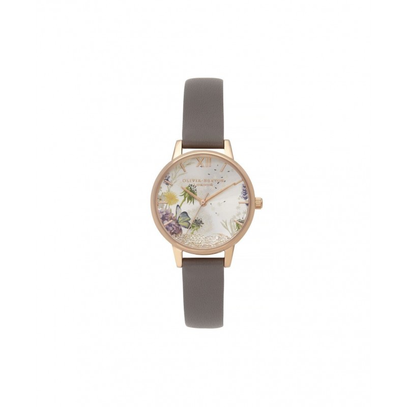 Olivia Burton The Wishing Watch Montre Femme Acier Doré Rose Cuir Gris OB16SG02 Olivia Burton The Wishing Watch Montre Femme Acier Doré Rose Cuir Gris OB16SG02