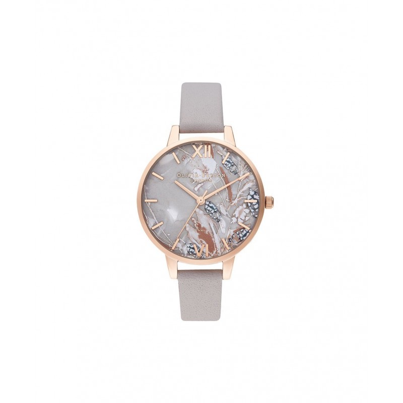 Olivia Burton Abstract Florals Montre Femme Acier Doré Rose Cuir Gris OB16VM37 Olivia Burton Abstract Florals Montre Femme Acier Doré Rose Cuir Gris OB16VM37