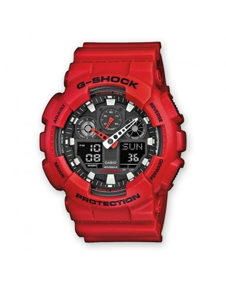 Montre Casio Homme G-Shock Chrono Résine Rouge GA-100B-4AER Sport - 200 Mètres