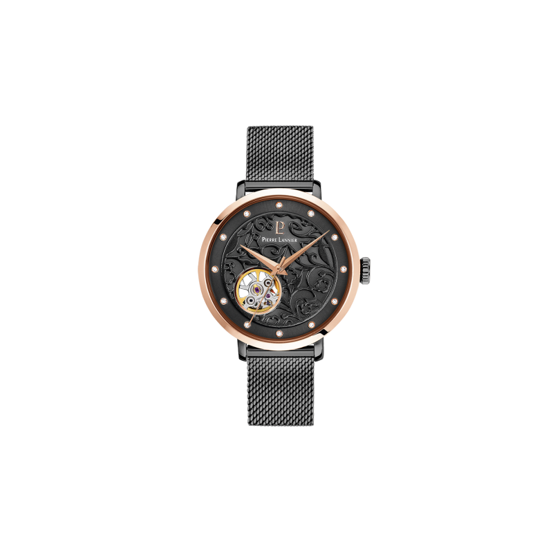 Pierre Lannier Eolia Automatic Montre Femme Acier Doré Rose Milanais Noir 310F988 Pierre Lannier Eolia Automatic Montre Femme Acier Doré Rose Milanais Noir 310F988