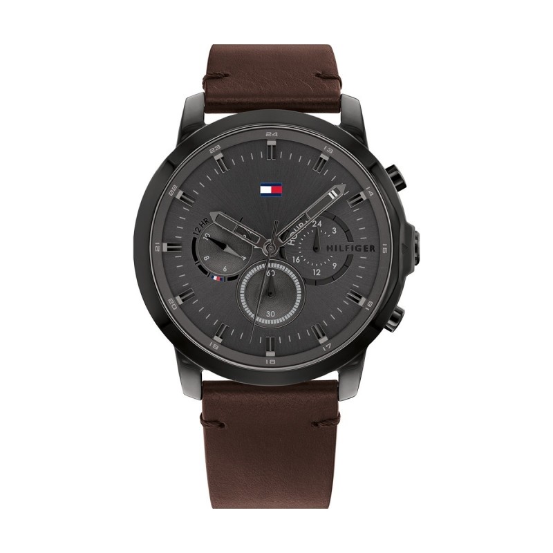 Tommy Hilfiger Jameson Montre Homme Chronographe Acier Noir Cuir Marron 1791799 Tommy Hilfiger Jameson Montre Homme Chronographe Acier Noir Cuir Marron 1791799