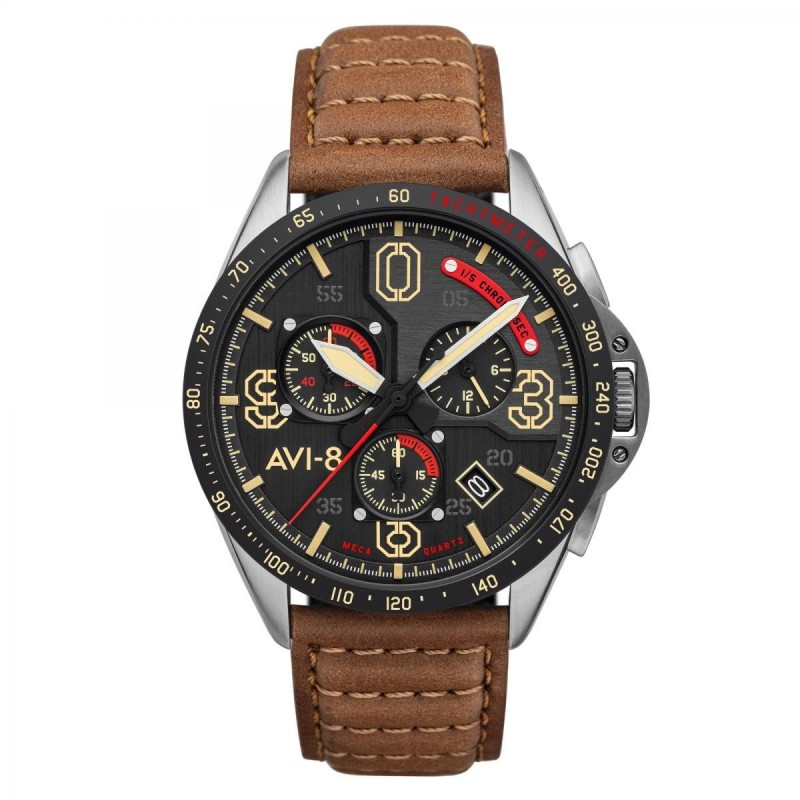AVI-8 Montre Homme Chronographe Mustang Cadran Noir Bracelet Marron-AV-4077-02 AVI-8 Montre Homme Chronographe Mustang Cadran Noir Bracelet Marron-AV-4077-02