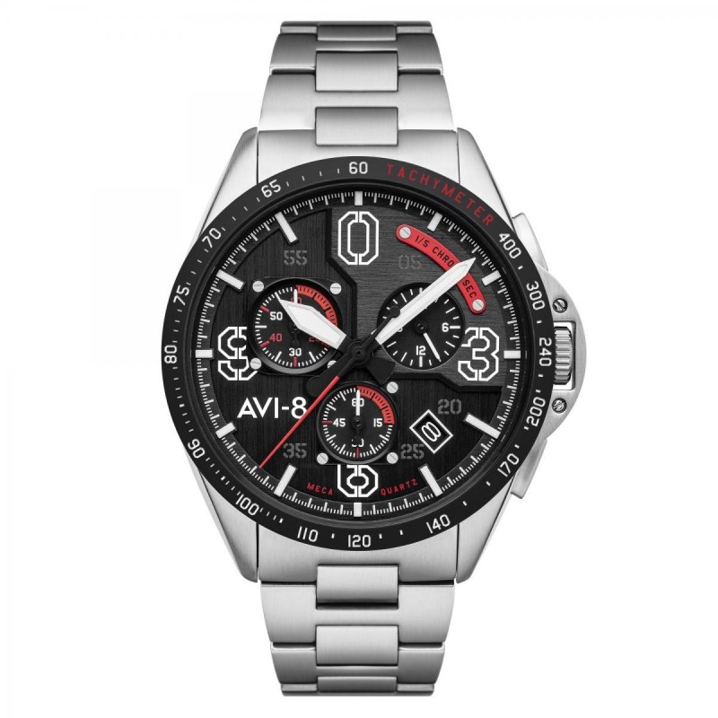 AVI-8 Montre Homme Chronographe Mustang Cadran Noir Bracelet Acier-AV-4077-11 AVI-8 Montre Homme Chronographe Mustang Cadran Noir Bracelet Acier-AV-4077-11