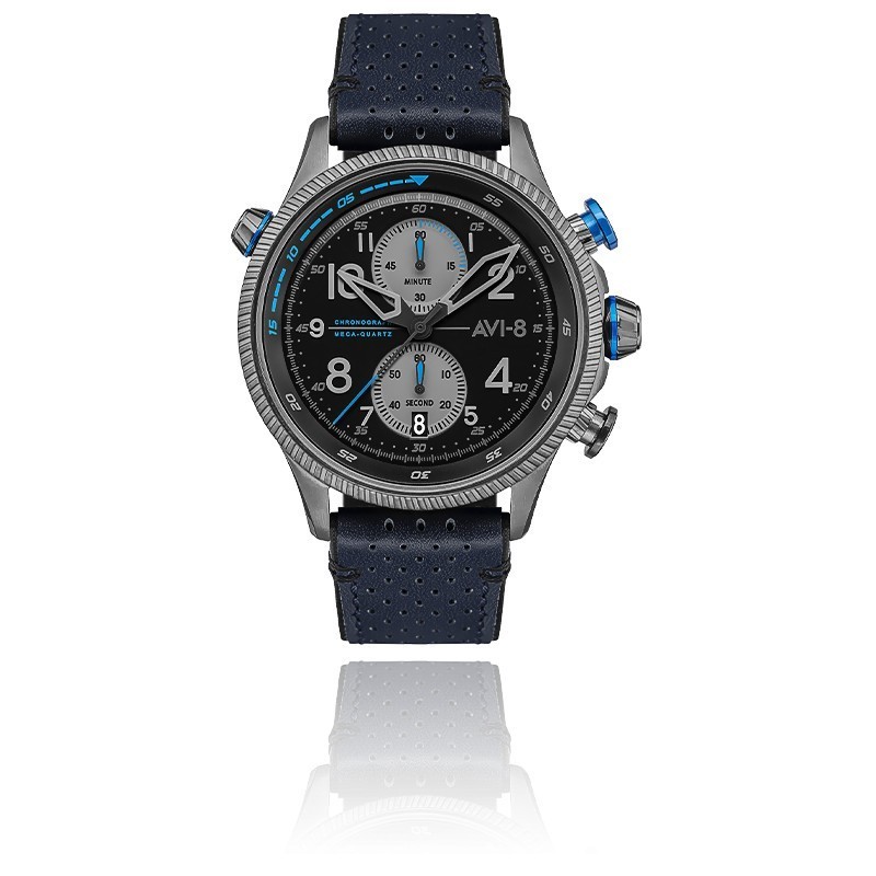 AVI-8 Montre Homme Chronographe Hawker Hunter Cadran Noir Bracelet Bleu-AV-4080-02 AVI-8 Montre Homme Chronographe Hawker Hunter Cadran Noir Bracelet Bleu-AV-4080-02