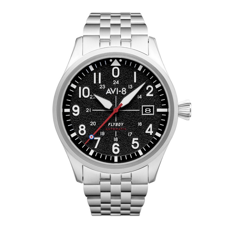 AVI-8 Montre Homme Automatique Bracelet Argenté Cadran Noir - AV-4075-11 AVI-8 Montre Homme Automatique Bracelet Argenté Cadran Noir - AV-4075-11
