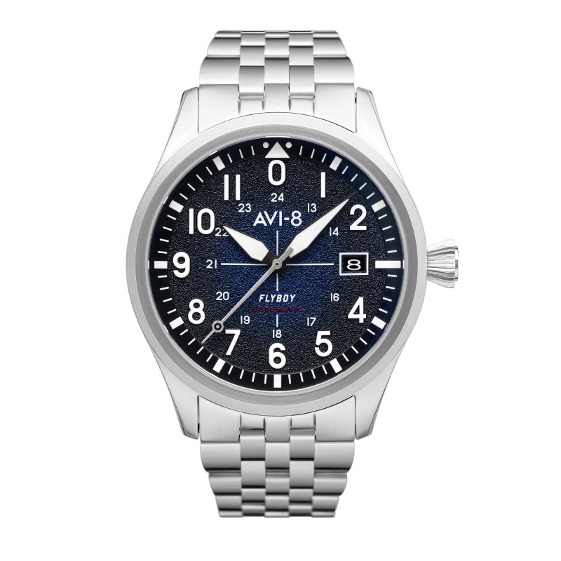 AVI-8 Montre Homme Automatique Bracelet Argenté Cadran Bleu - AV-4075-22 AVI-8 Montre Homme Automatique Bracelet Argenté Cadran Bleu - AV-4075-22
