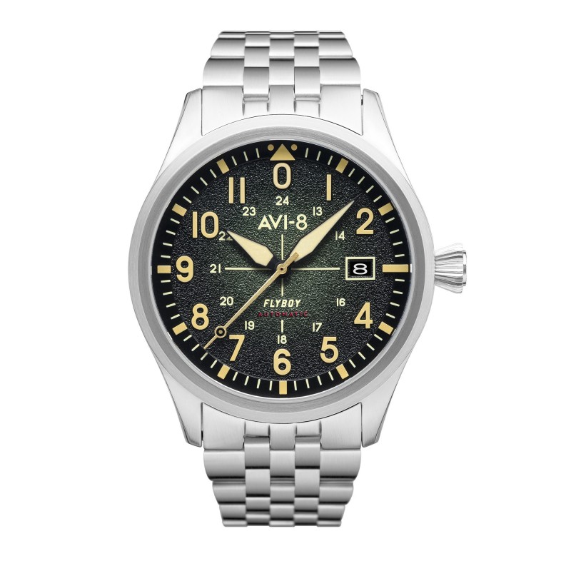 AVI-8 Montre Homme Automatique Bracelet Argenté Cadran Vert - AV-4075-33 AVI-8 Montre Homme Automatique Bracelet Argenté Cadran Vert - AV-4075-33