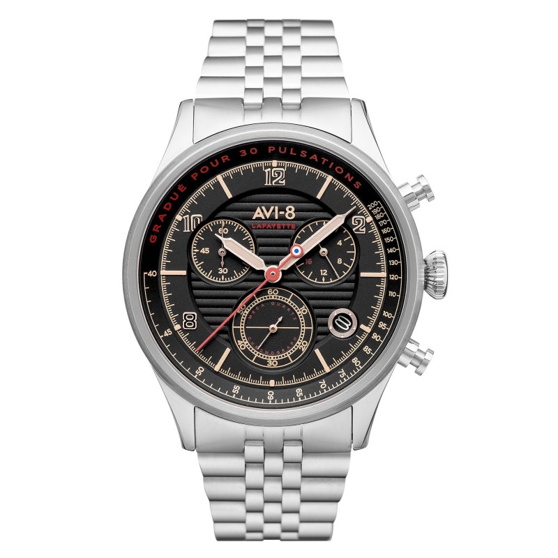AVI-8 Montre Homme Quartz Bracelet Argenté Cadran Noir - AV-4076-33 AVI-8 Montre Homme Quartz Bracelet Argenté Cadran Noir - AV-4076-33