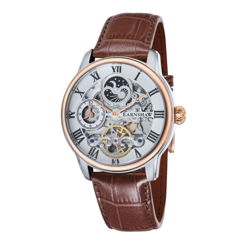 Earnshaw Montre Homme Automatique Bracelet Marron Cadran Argenté - ES-8006-03 Earnshaw Montre Homme Automatique Bracelet Marron Cadran Argenté - ES-8006-03