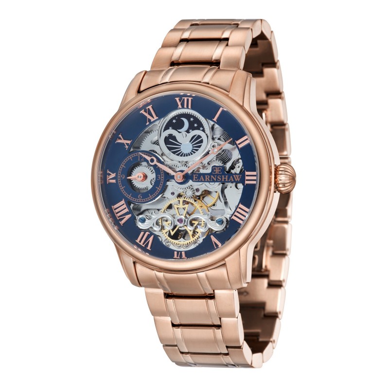 Earnshaw Montre Homme Automatique Bracelet Argenté Cadran Bleu - ES-8006-44 Earnshaw Montre Homme Automatique Bracelet Argenté Cadran Bleu - ES-8006-44
